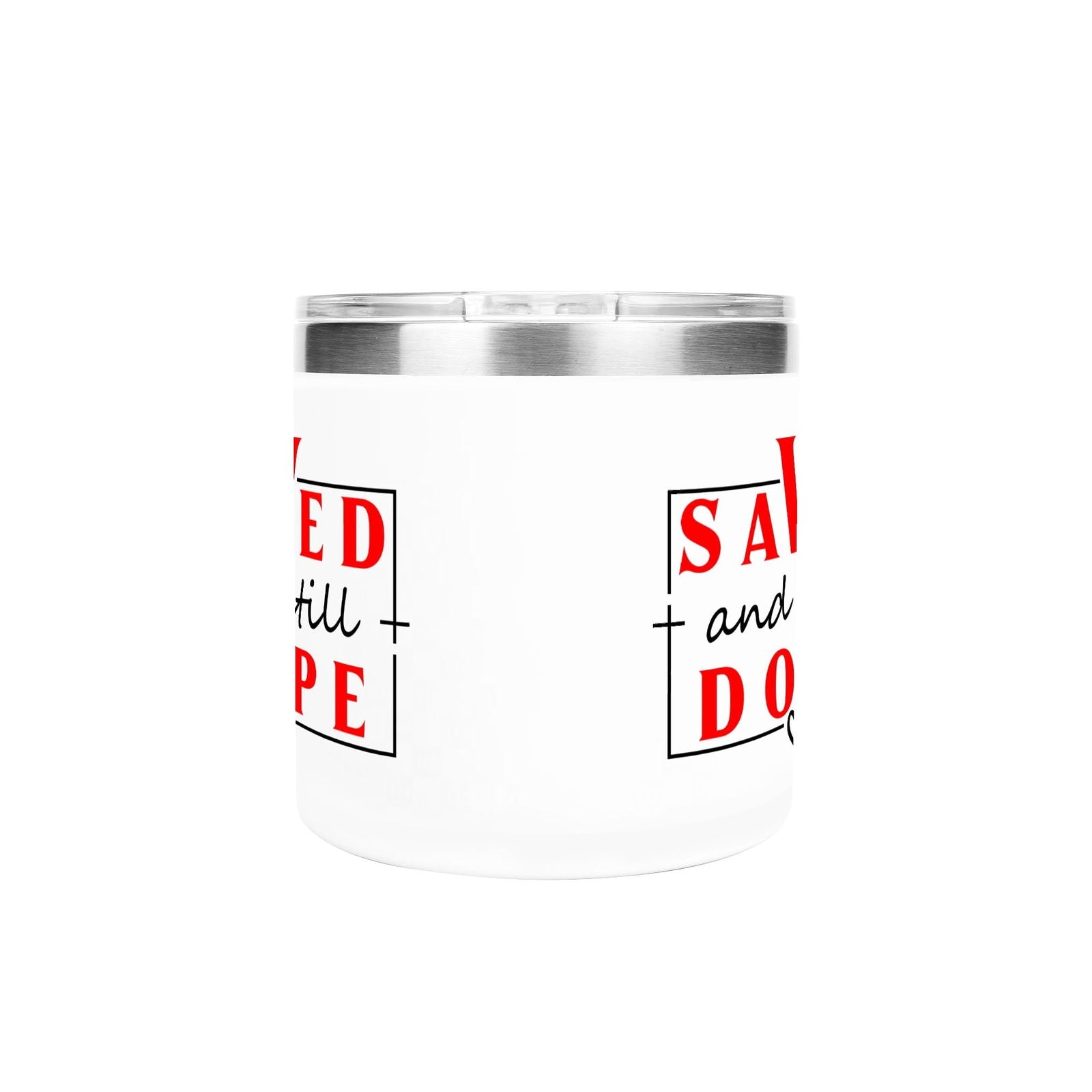 Saved And Dope Christian 14oz Stainless Steel Coffee Mug Coffee Cup with Lid and Handle - ClaimedbyGodDesigns