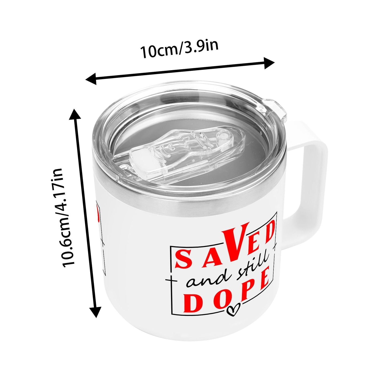 Saved And Dope Christian 14oz Stainless Steel Coffee Mug Coffee Cup with Lid and Handle - ClaimedbyGodDesigns