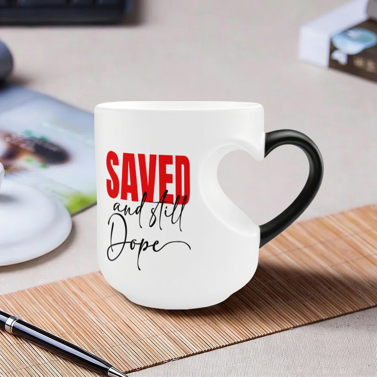 Saved And Still Dope Christian Color Changing Heart Handle Mug - ClaimedbyGodDesigns
