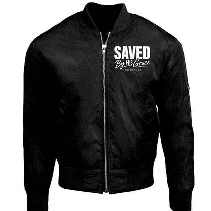 Saved By HIs Grace Unisex Christian Bomber Jacket - ClaimedbyGodDesigns