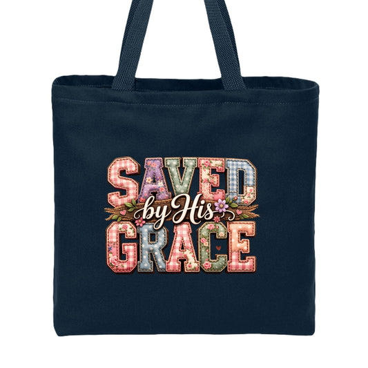 Saved By His Grace Christian Tote Bag - ClaimedbyGodDesigns