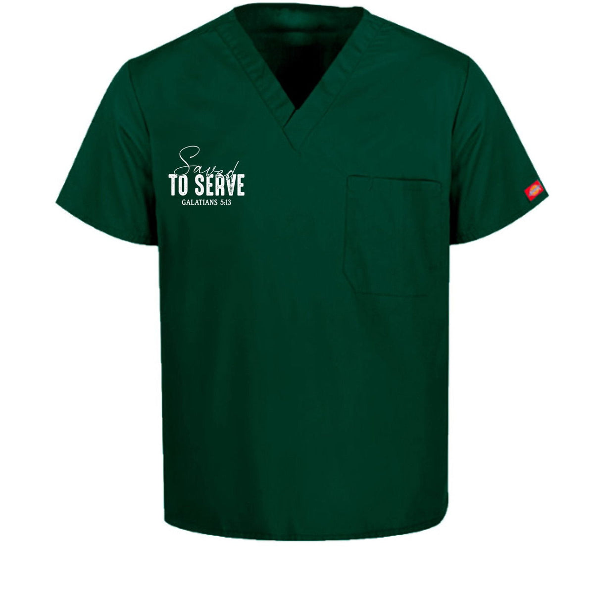 Saved To Serve Unisex Christian 1-Pocket Tuckable V-Neck Medical Scrub Top - ClaimedbyGodDesigns