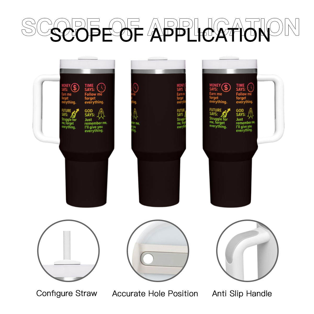 Says Stainless Steel Tumbler with Handle - 40oz Inspirational Drinkware - ClaimedbyGodDesigns