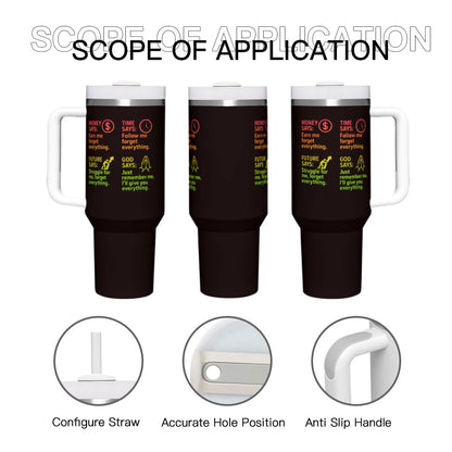 Says Stainless Steel Tumbler with Handle - 40oz Inspirational Drinkware - ClaimedbyGodDesigns