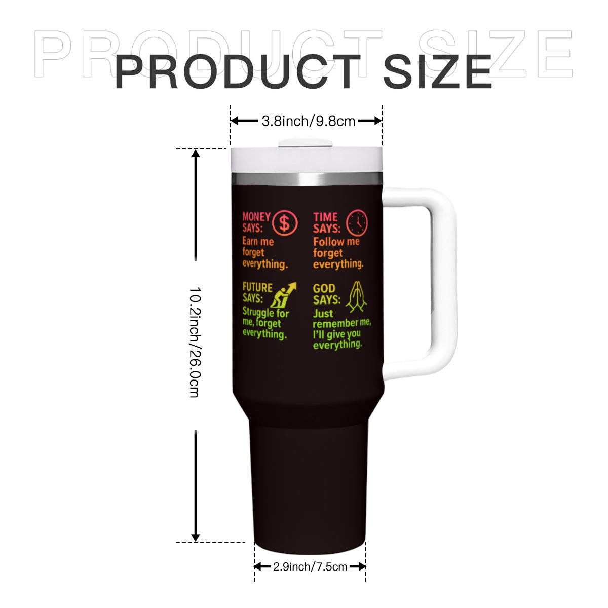 Says Stainless Steel Tumbler with Handle - 40oz Inspirational Drinkware - ClaimedbyGodDesigns