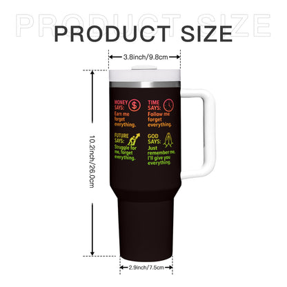 Says Stainless Steel Tumbler with Handle - 40oz Inspirational Drinkware - ClaimedbyGodDesigns