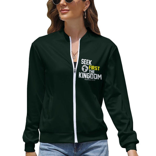 Seek First The Kingdom Christian Women's Zipper Jacket - ClaimedbyGodDesigns