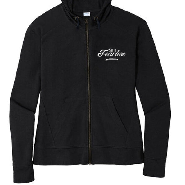 She Is Fearless Women's Christian Full-Zip Hooded Jacket - ClaimedbyGodDesigns