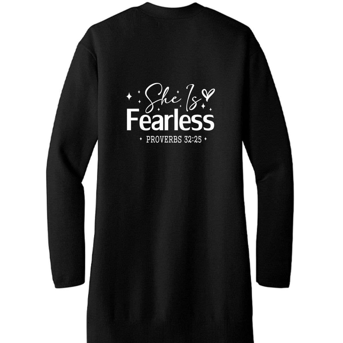 She Is Fearless Women’s Christian Open Front Cardigan Sweater - ClaimedbyGodDesigns
