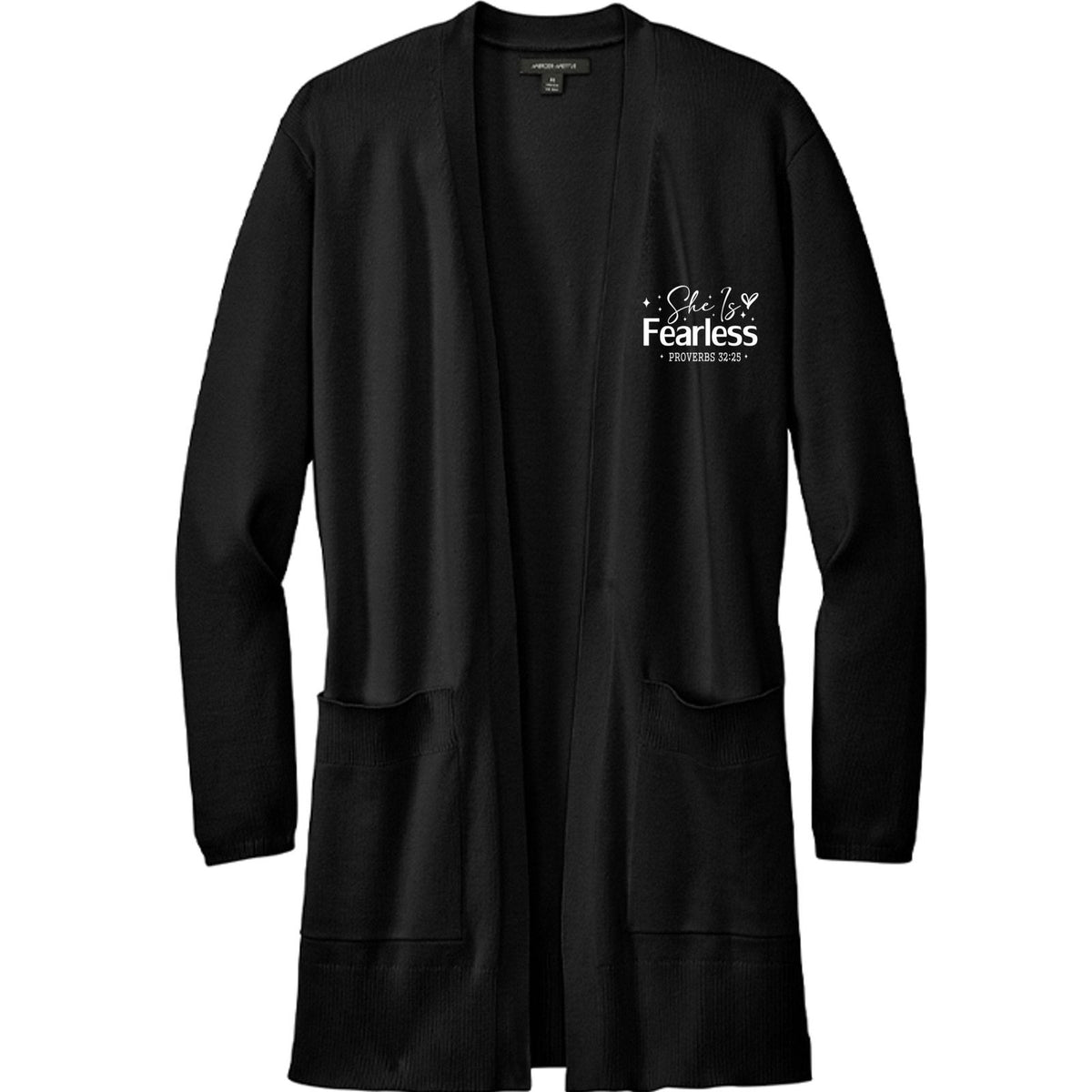 She Is Fearless Women’s Christian Open Front Cardigan Sweater - ClaimedbyGodDesigns
