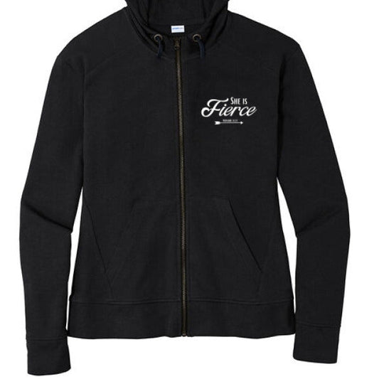 She Is Fierce Women's Christian Full-Zip Hooded Jacket - ClaimedbyGodDesigns