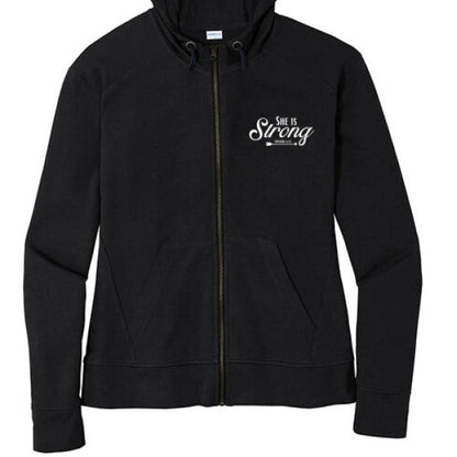 She Is Strong Women's Christian Full-Zip Hooded Jacket - ClaimedbyGodDesigns