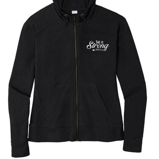 She Is Strong Women's Christian Full-Zip Hooded Jacket - ClaimedbyGodDesigns