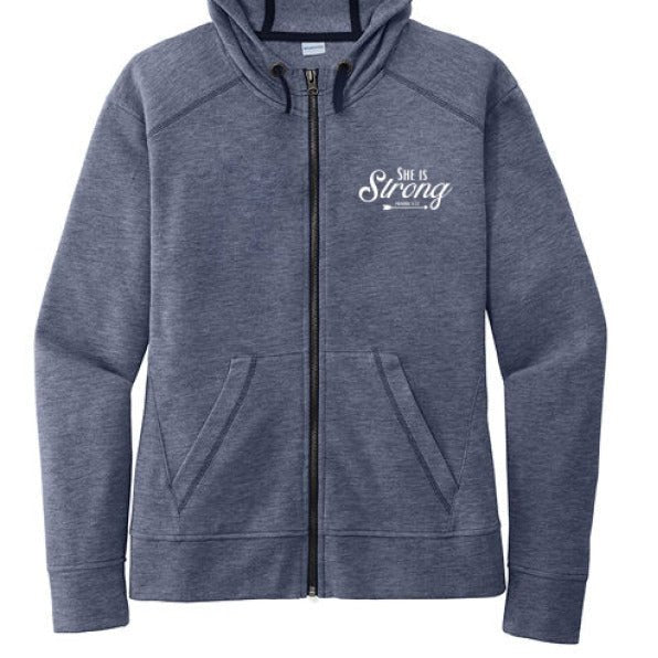 She Is Strong Women's Christian Full-Zip Hooded Jacket - ClaimedbyGodDesigns