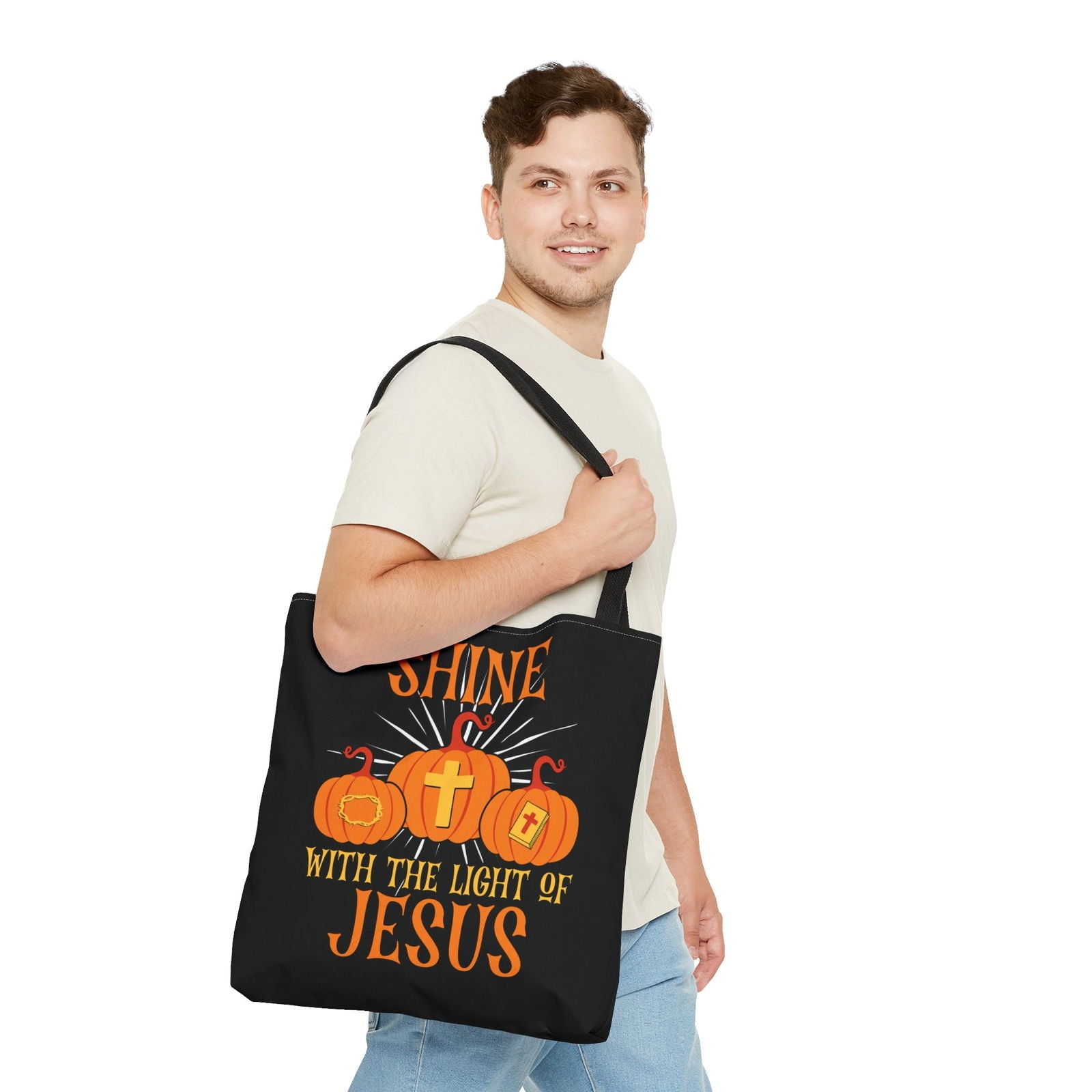 Shine With The Light Of Jesus Halloween Christian Tote Bag - ClaimedbyGodDesigns