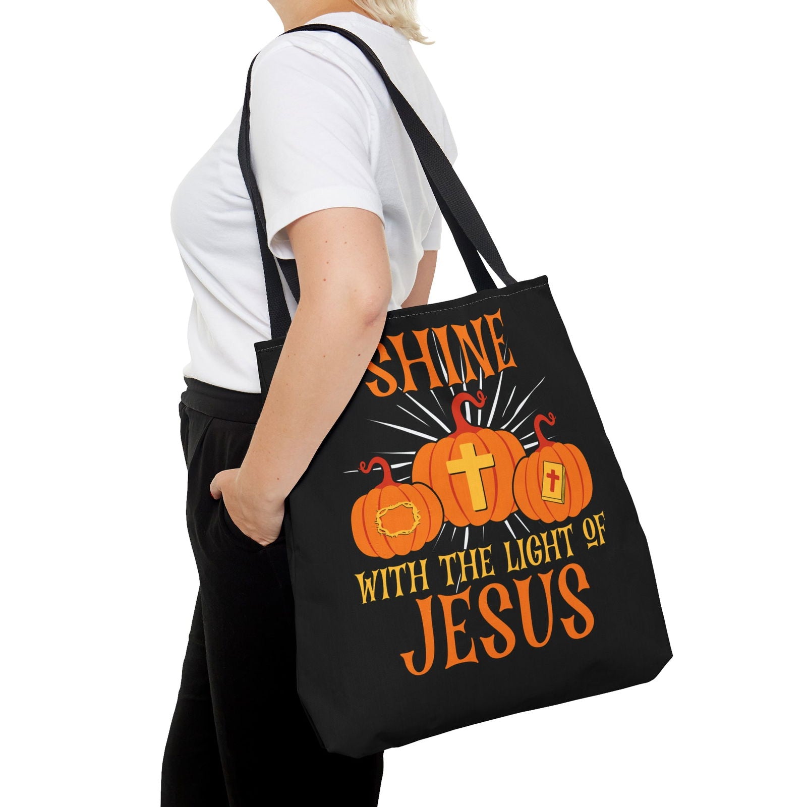 Shine With The Light Of Jesus Halloween Christian Tote Bag - ClaimedbyGodDesigns