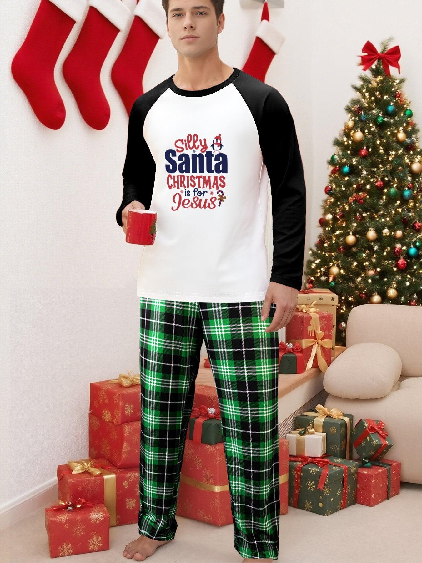 Silly Santa Unisex Christian Christmas Plaid Pajamas - ClaimedbyGodDesigns