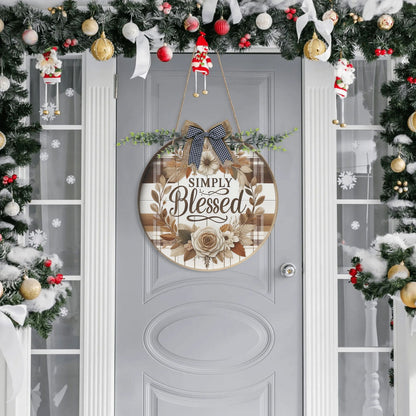 Simply Blessed Round Acrylic Hanging Welcome Sign Front for Door Decoration Wall Sign - ClaimedbyGodDesigns