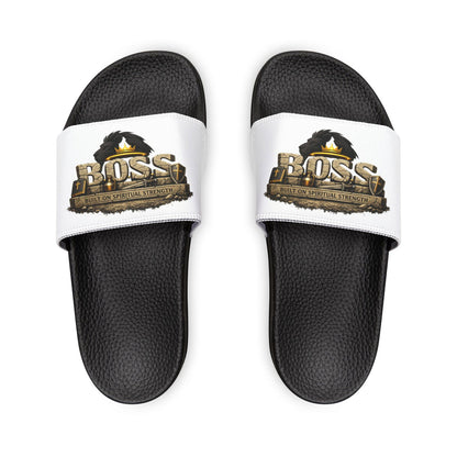 Slides — "BOSS" Logo Removable-Strap Men's Christian Sandals - ClaimedbyGodDesigns