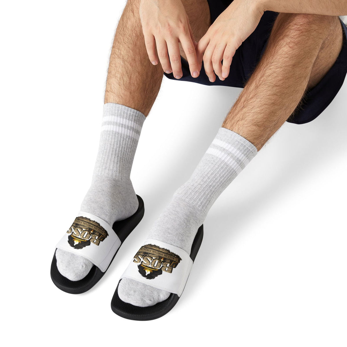 Slides — "BOSS" Logo Removable-Strap Men's Christian Sandals - ClaimedbyGodDesigns