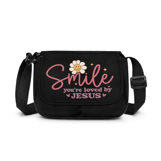 Smile You're Loved By Jesus Christian Kids Flap Crossbody Bag - ClaimedbyGodDesigns