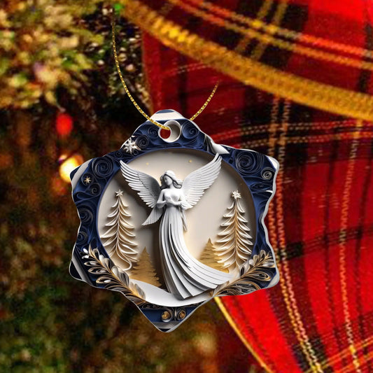 Snow White Angel Christian Snowflake Ceramic Ornaments (1pc, 3pcs, 5pcs, 10pcs) - ClaimedbyGodDesigns