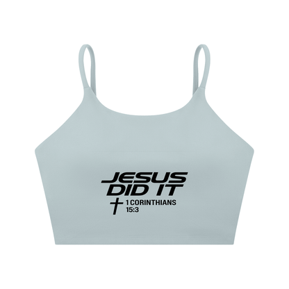 Jesus Did It Women's Christian Spaghetti Strap Yoga Sports Bra - ClaimedbyGodDesigns