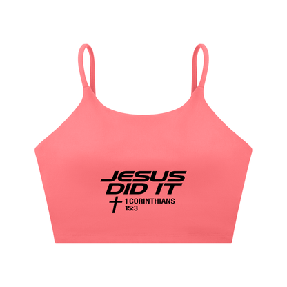 Jesus Did It Women's Christian Spaghetti Strap Yoga Sports Bra - ClaimedbyGodDesigns