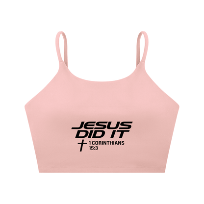 Jesus Did It Women's Christian Spaghetti Strap Yoga Sports Bra - ClaimedbyGodDesigns