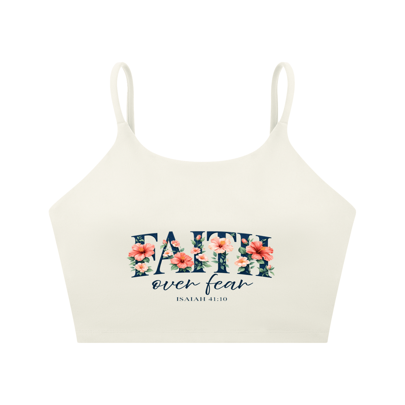 Faith Over Fear Women's Christian Spaghetti Strap Yoga Sports Bra - ClaimedbyGodDesigns