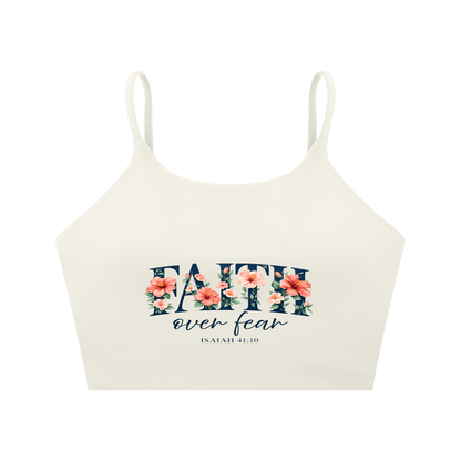 Faith Over Fear Women's Christian Spaghetti Strap Yoga Sports Bra - ClaimedbyGodDesigns