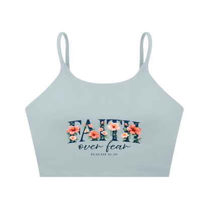 Faith Over Fear Women's Christian Spaghetti Strap Yoga Sports Bra - ClaimedbyGodDesigns