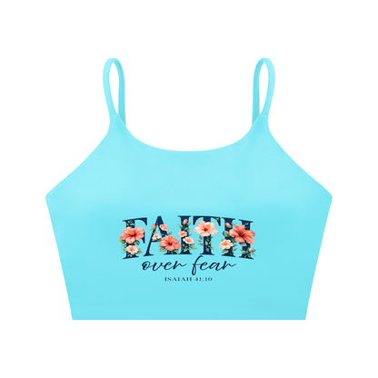 Faith Over Fear Women's Christian Spaghetti Strap Yoga Sports Bra - ClaimedbyGodDesigns