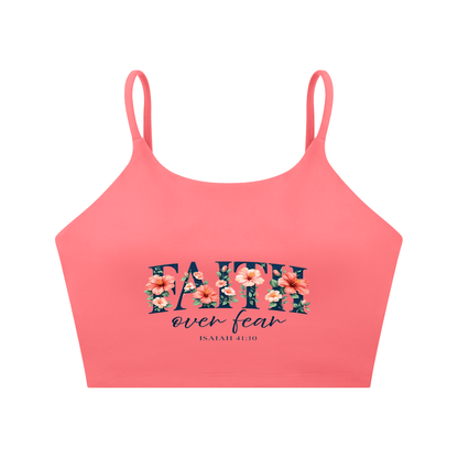 Faith Over Fear Women's Christian Spaghetti Strap Yoga Sports Bra - ClaimedbyGodDesigns