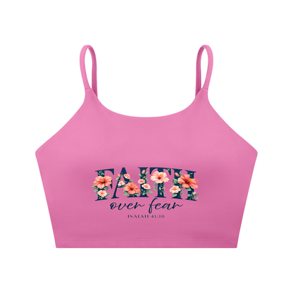 Faith Over Fear Women's Christian Spaghetti Strap Yoga Sports Bra - ClaimedbyGodDesigns