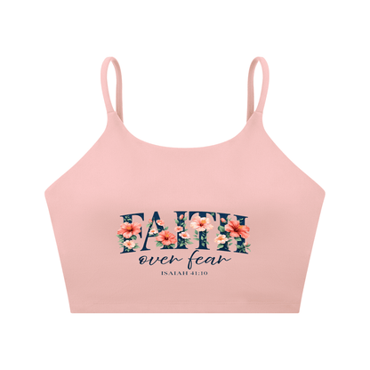 Faith Over Fear Women's Christian Spaghetti Strap Yoga Sports Bra - ClaimedbyGodDesigns