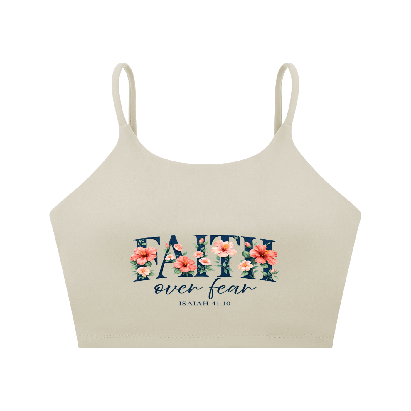 Faith Over Fear Women's Christian Spaghetti Strap Yoga Sports Bra - ClaimedbyGodDesigns