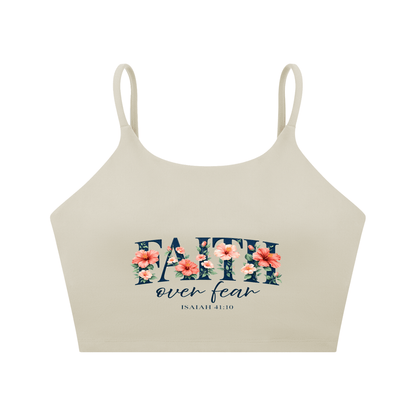 Faith Over Fear Women's Christian Spaghetti Strap Yoga Sports Bra - ClaimedbyGodDesigns