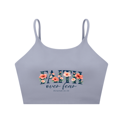Faith Over Fear Women's Christian Spaghetti Strap Yoga Sports Bra - ClaimedbyGodDesigns