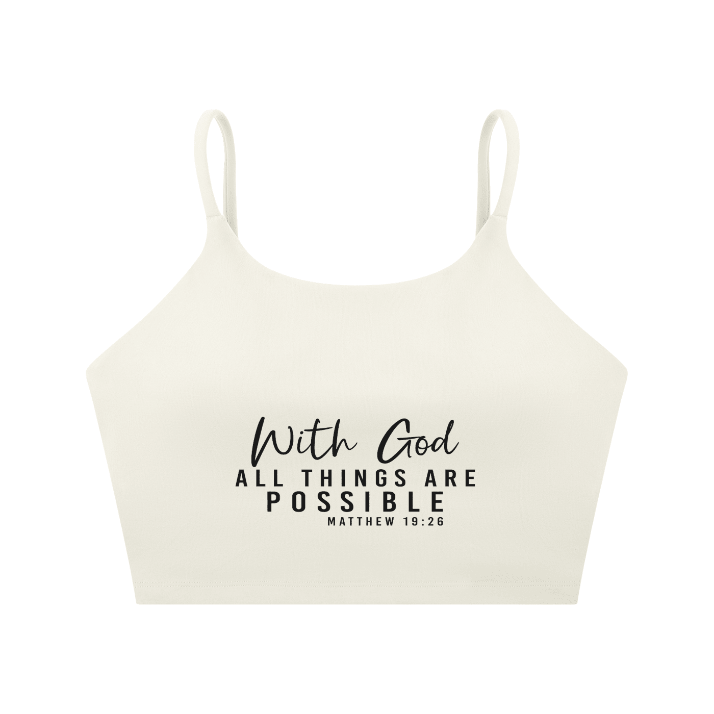 With God All Things Are Possible Women's Christian Spaghetti Strap Yoga Sports Bra - ClaimedbyGodDesigns