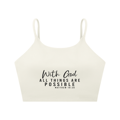 With God All Things Are Possible Women's Christian Spaghetti Strap Yoga Sports Bra - ClaimedbyGodDesigns