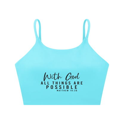 With God All Things Are Possible Women's Christian Spaghetti Strap Yoga Sports Bra - ClaimedbyGodDesigns