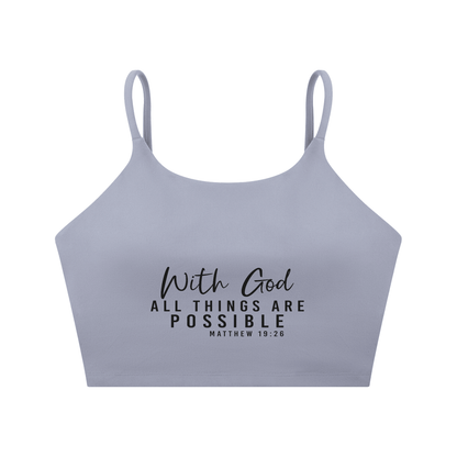 With God All Things Are Possible Women's Christian Spaghetti Strap Yoga Sports Bra - ClaimedbyGodDesigns