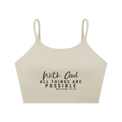 With God All Things Are Possible Women's Christian Spaghetti Strap Yoga Sports Bra - ClaimedbyGodDesigns