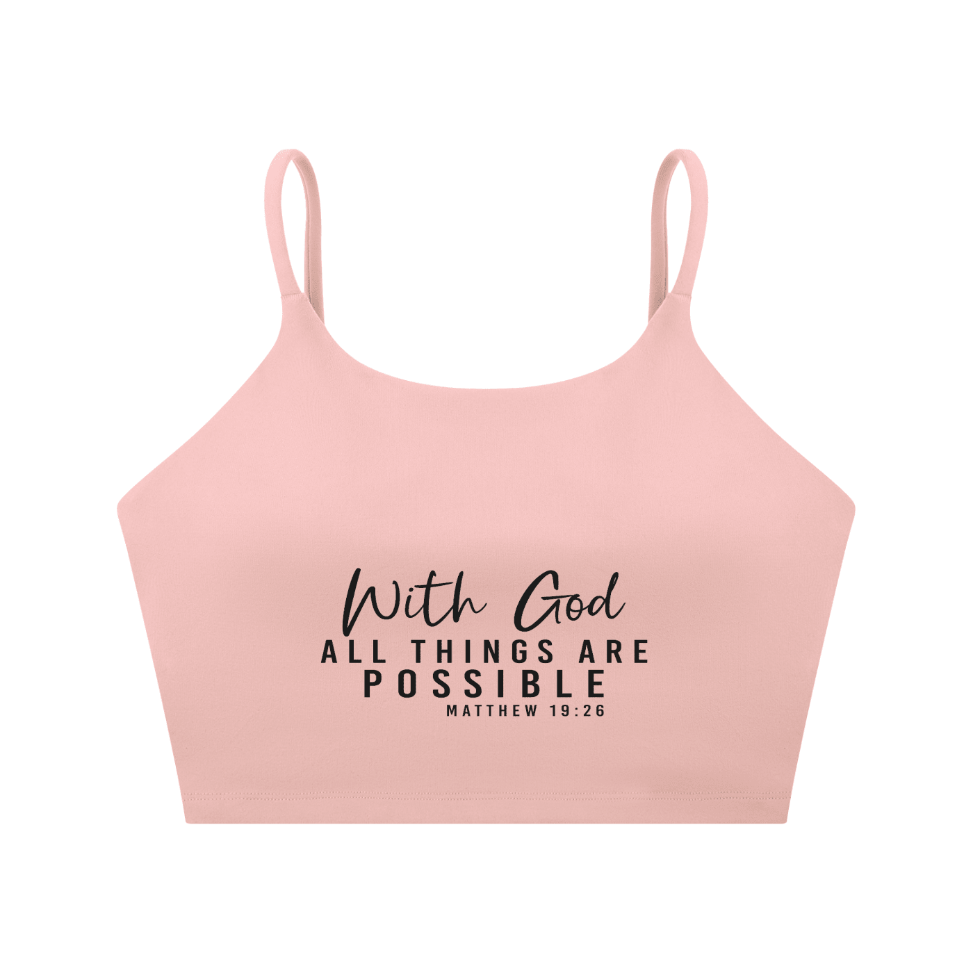 With God All Things Are Possible Women's Christian Spaghetti Strap Yoga Sports Bra - ClaimedbyGodDesigns