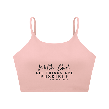 With God All Things Are Possible Women's Christian Spaghetti Strap Yoga Sports Bra - ClaimedbyGodDesigns