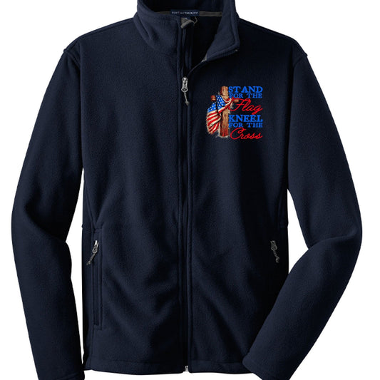 Stand For The Flag Kneel For The Cross Men's Christian Patriotic Fleece Jacket - ClaimedbyGodDesigns