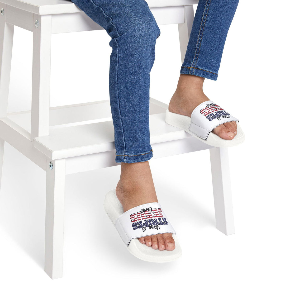 Stars & Stripes Jesus Sandals, Youth Summer Footwear, Patriotic Flip-Flops, Casual Beach Footwear, Kid-Friendly Sandals, Christian [...] - ClaimedbyGodDesigns