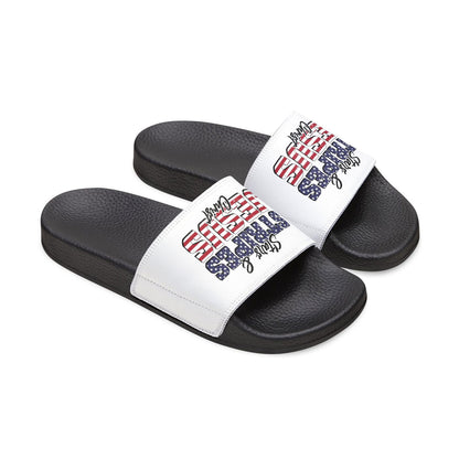 Stars & Stripes Jesus Sandals, Youth Summer Footwear, Patriotic Flip-Flops, Casual Beach Footwear, Kid-Friendly Sandals, Christian [...] - ClaimedbyGodDesigns