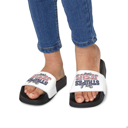 Stars & Stripes Jesus Sandals, Youth Summer Footwear, Patriotic Flip-Flops, Casual Beach Footwear, Kid-Friendly Sandals, Christian [...] - ClaimedbyGodDesigns